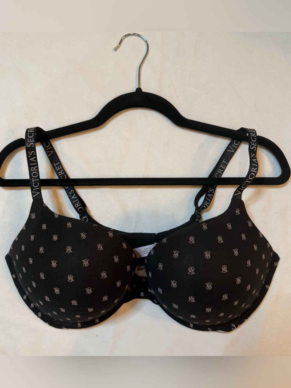 Victoria's Secret T-Shirt Push-Up Plunge Bra 38D Black/Pink VS Logo-Add 2 Cups